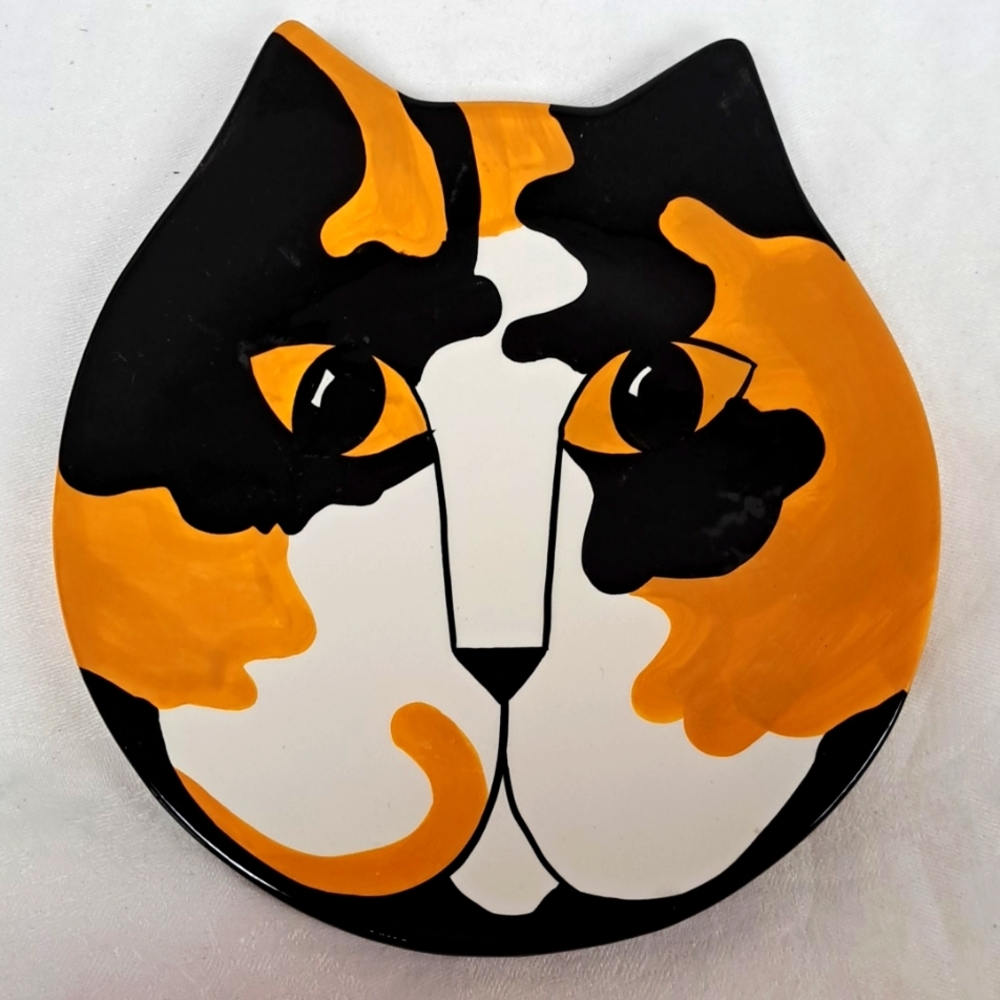 Vintage "Cats By Nina" ceramic  calico cat plate